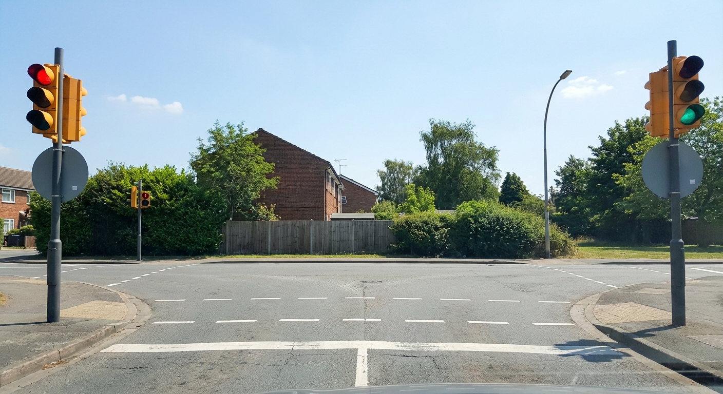 Si se encuentra en esta intersección y su intención es realizar un cambio de dirección hacia la izquierda, ¿qué conducta debe adoptar ante la señalización luminosa que observa?