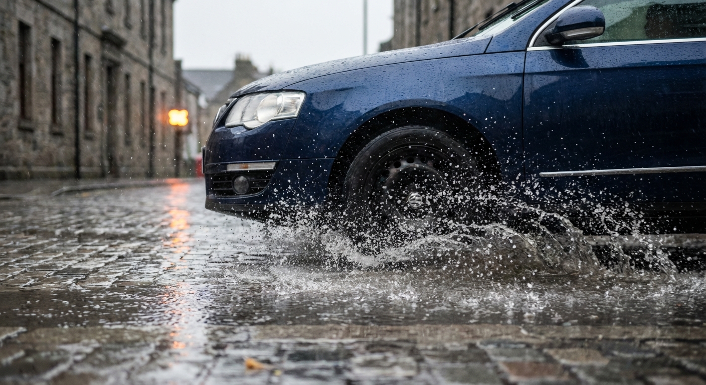 Cuando la calzada está mojada, ¿qué zona es especialmente resbaladiza?
