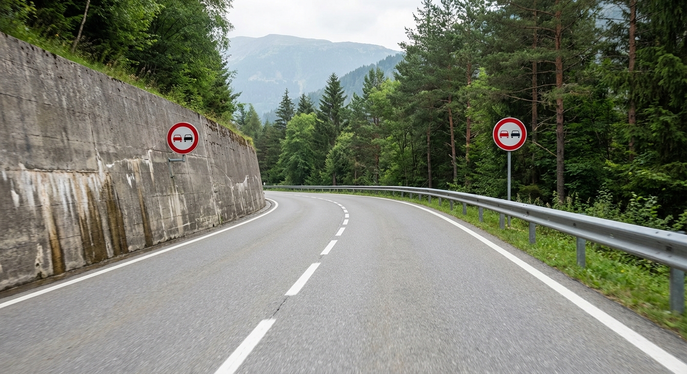 Esta carretera tiene más de 6 m de ancho. ¿Es correcto circular por encima de las líneas que separan los carriles?