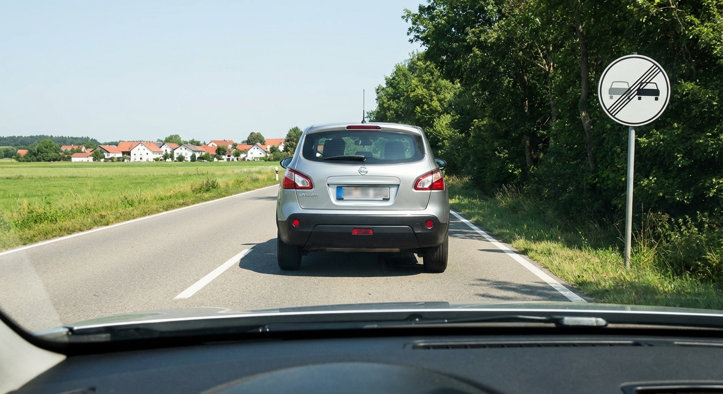 Una vez sobrepasada la señal vertical, ¿le está permitido realizar la maniobra de adelantamiento al turismo de color blanco?