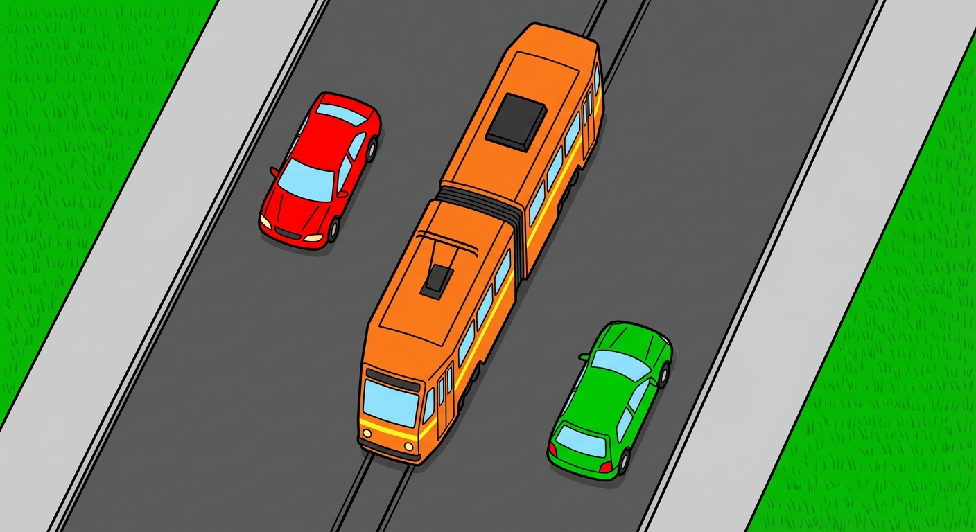 Teniendo en cuenta la situación que muestra la imagen, ¿está obligado el conductor a realizar el adelantamiento al tranvía por su lado derecho?