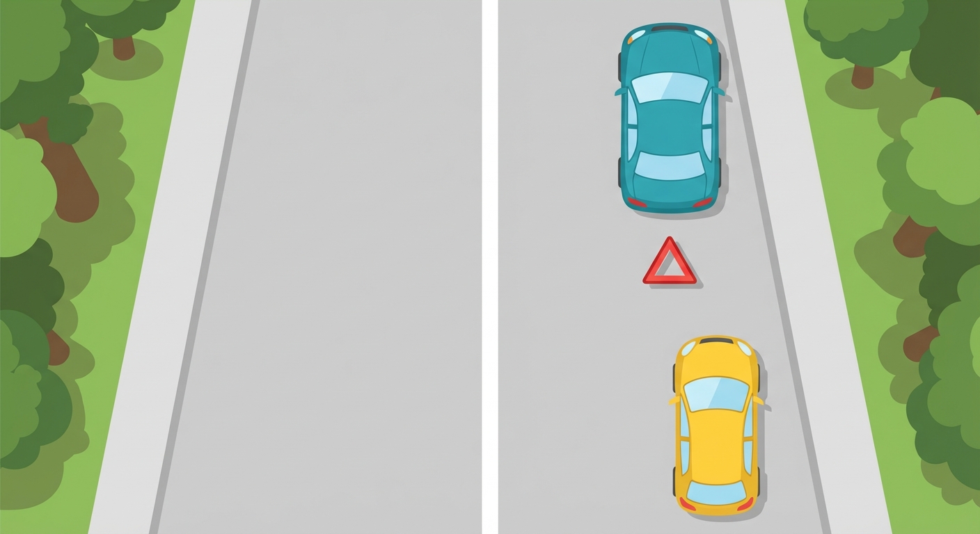 Ante un vehículo que se encuentra inmovilizado en la calzada, ¿le está permitido al conductor del vehículo rojo realizar la maniobra de adelantamiento?