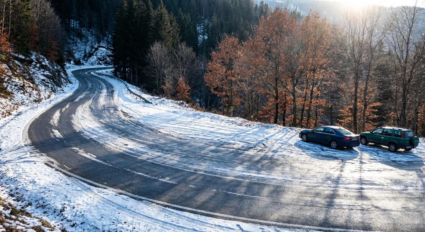 En una zona de calzada helada ...
