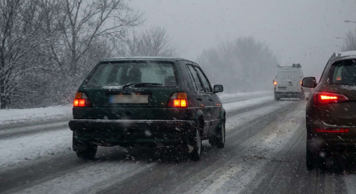 En una vía fuera de poblado donde se registra una nevada de escasa intensidad, ¿está permitido el uso del alumbrado antiniebla?