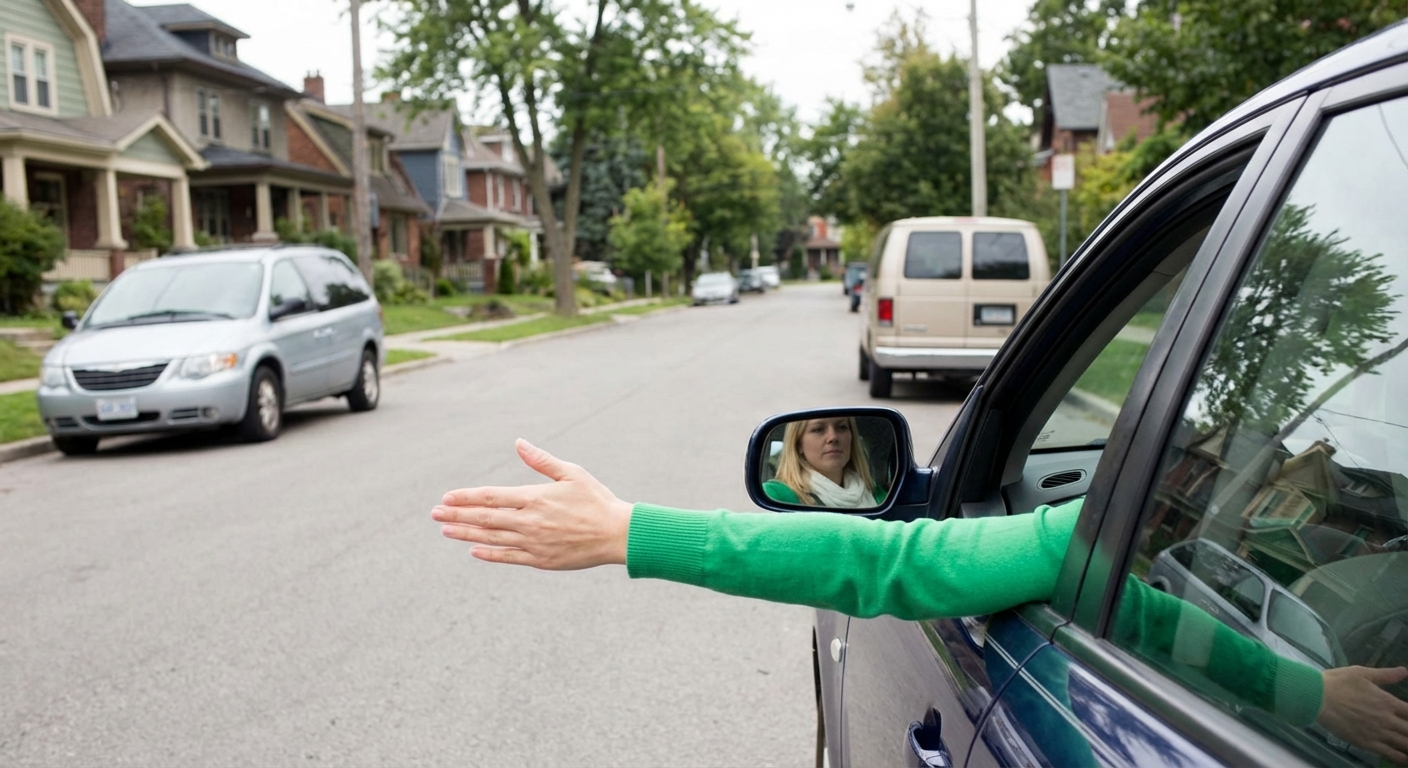 Este conductor extiende el brazo izquierdo con la palma de la mano hacia atrás. ¿Qué indica a los demás conductores?