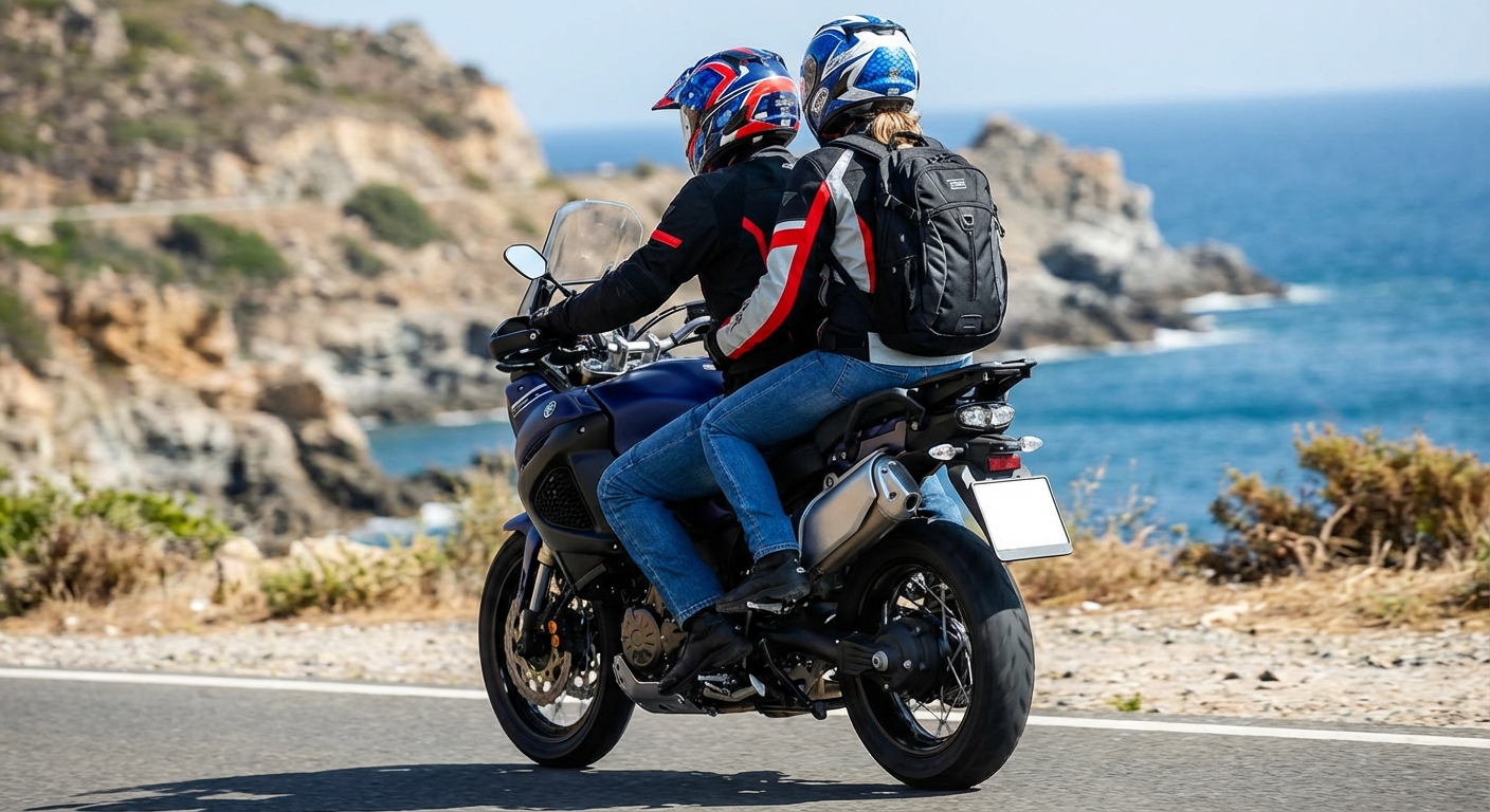 Al circular con un acompañante en una motocicleta, ¿de qué manera debe ir sentado este para cumplir con el Reglamento General de Circulación?