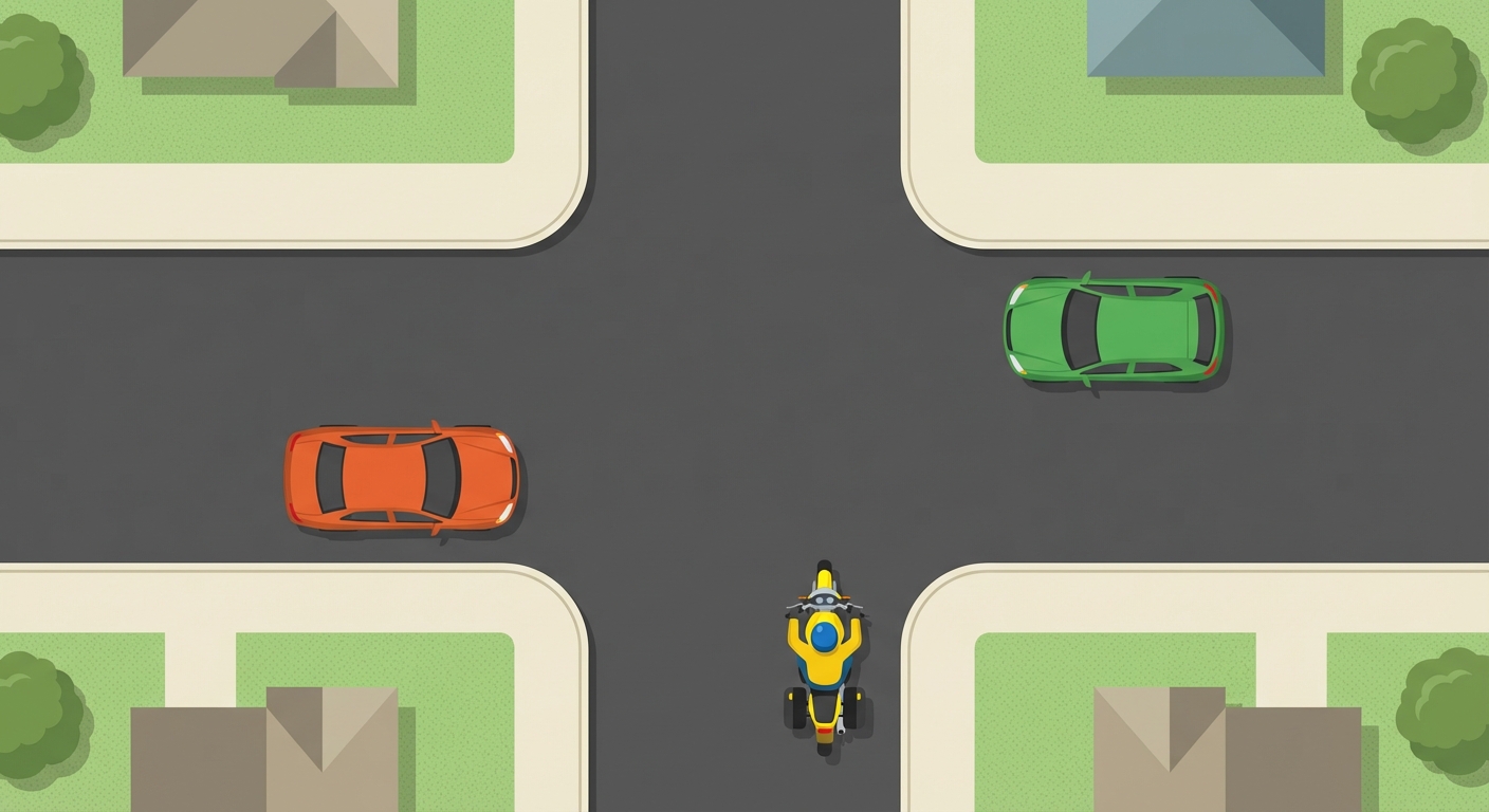 Observando la disposición de los vehículos en este cruce, ¿cuál de ellos dispone de prioridad de paso para circular en primer lugar?