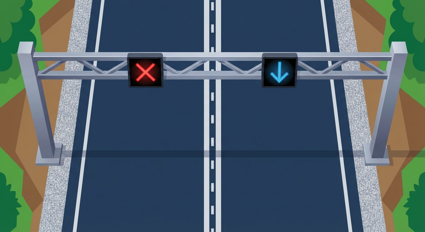 ¿Qué significado tiene para el conductor un semáforo de carril que presenta una luz roja en forma de aspa?