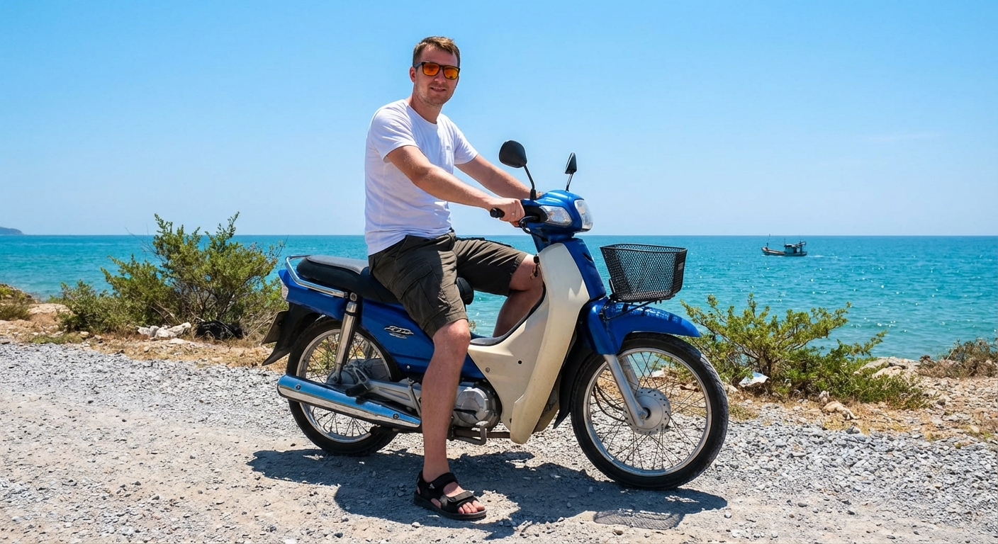 El conductor de este ciclomotor se dispone a circular cometiendo una infracción. ¿Sabe cuál es?