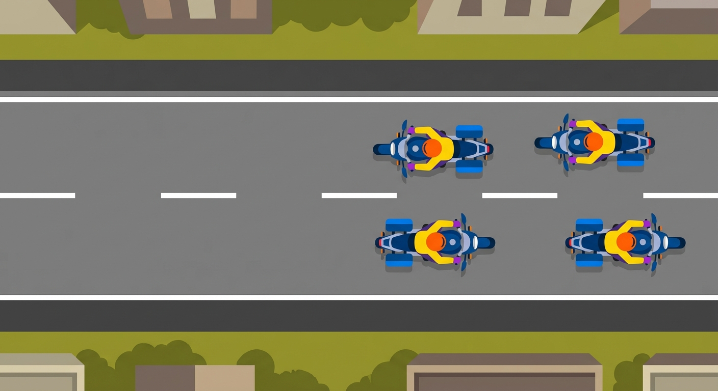 A la vista de la posición que ocupan los motociclistas en la calzada, ¿se considera que su circulación es reglamentaria?