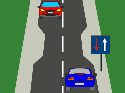 Estos vehículos no pueden cruzarse porque la calzada es muy estrecha. ¿Qué vehículo pasará en primer lugar?