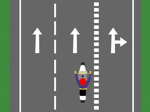 ¿Es correcta la posición del ciclomotor en la calzada si quiere cambiar de dirección hacia la derecha?