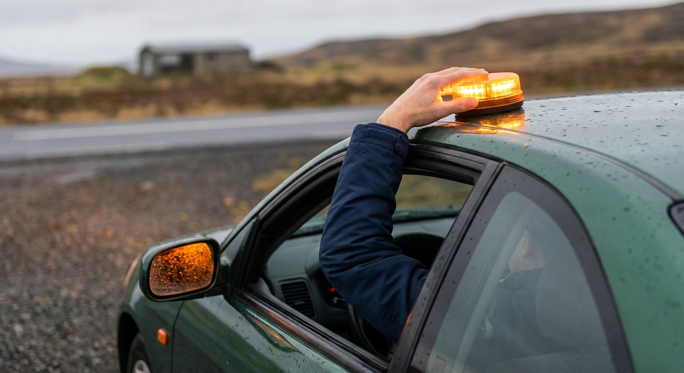 Si el conjunto de vehículos que conduce queda inmovilizado por avería en el arcén de una autovía, ¿está obligado a colocar un dispositivo de preseñalización de peligro?