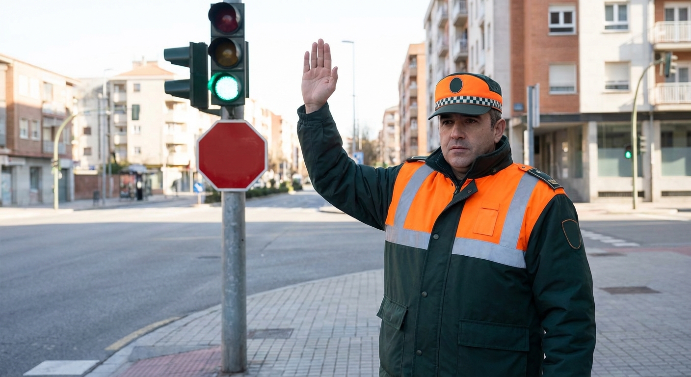 En este cruce hay señales con indicaciones contradictorias, ¿qué señal deben obedecer los conductores?