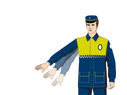 En este dibujo, el agente mueve el brazo alternativamente de arriba abajo. ¿Qué indica a los conductores que se acercan por el lado del brazo que está moviendo?